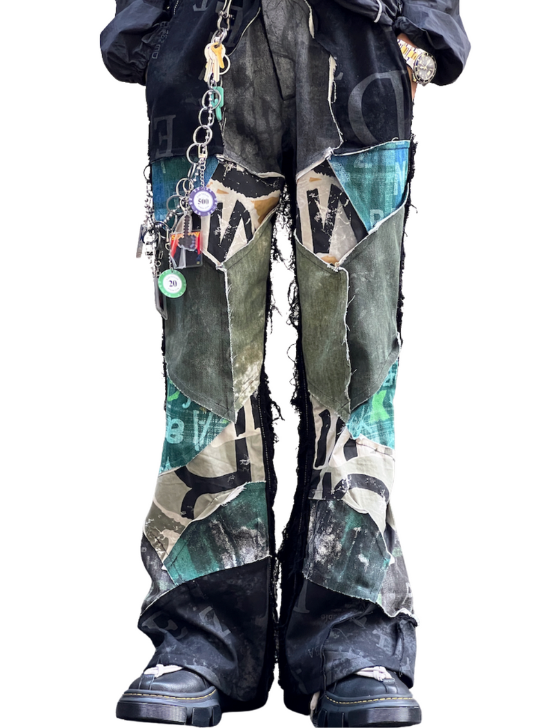 Green Bootcut Patch Jeans