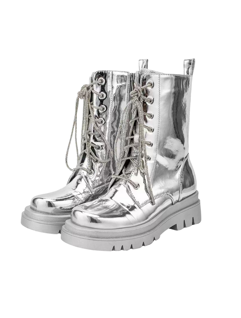 Silver Patent Leather Martin Boots