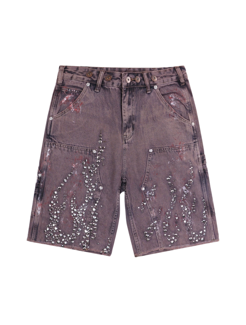 Flame Diamond Denim Shorts