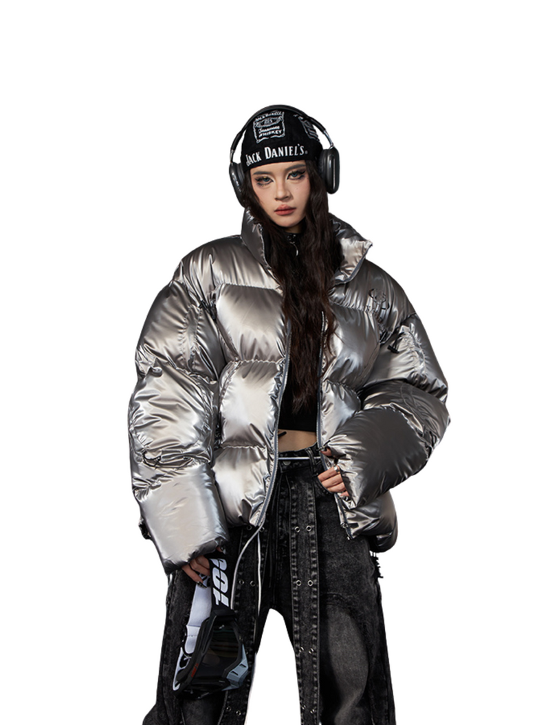 Metallic Stand Collar Padded Dawn Jacket
