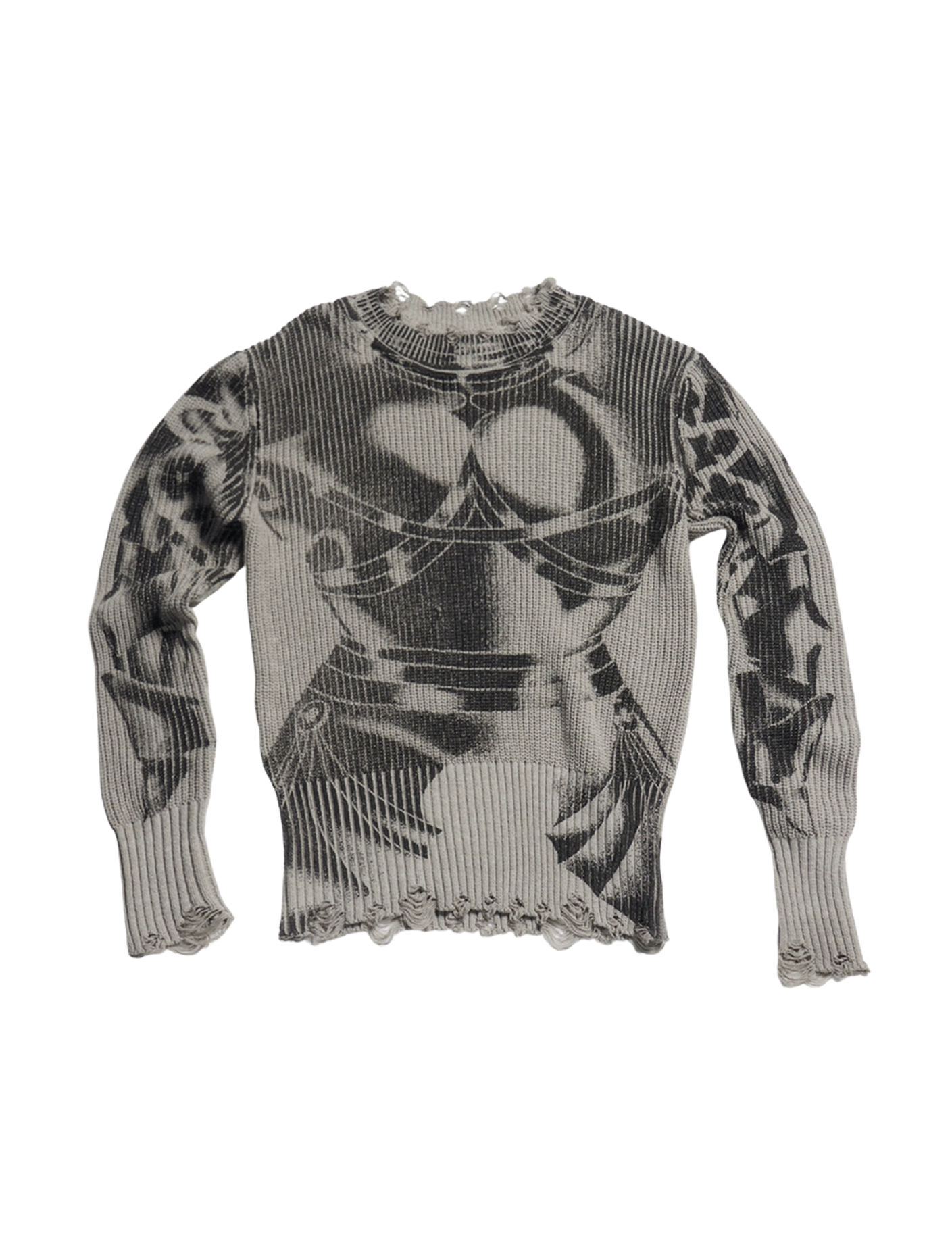 Print Distressed Knit Sweater