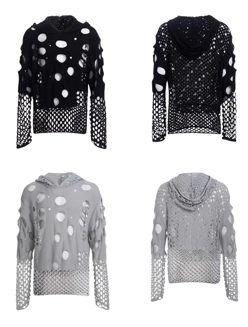 Mesh Hooded Sweater (Black/Gray)