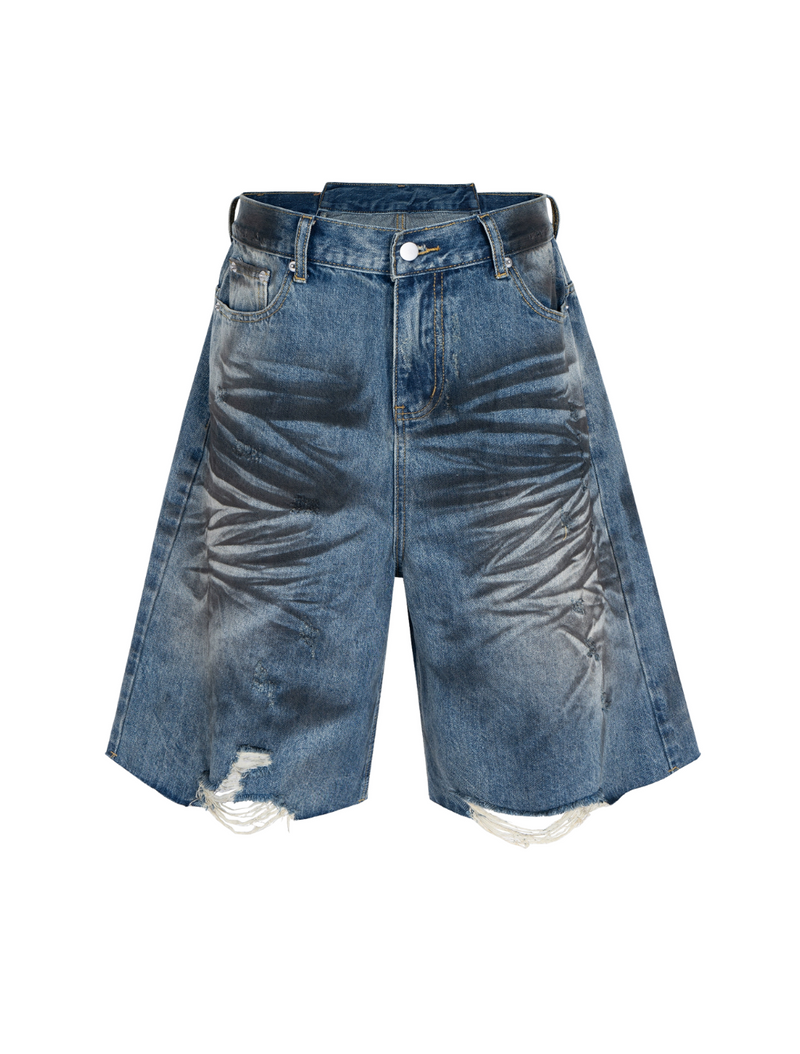 Washed Distressed Denim Shorts