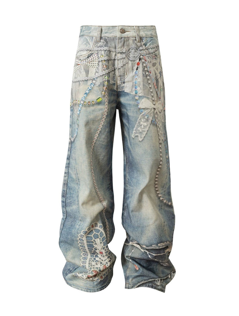 Printed Straight Denim Pants