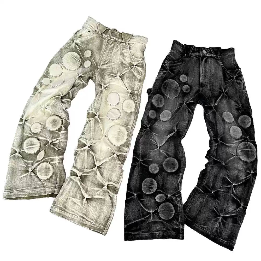 Washed Embroidered Denim Pants