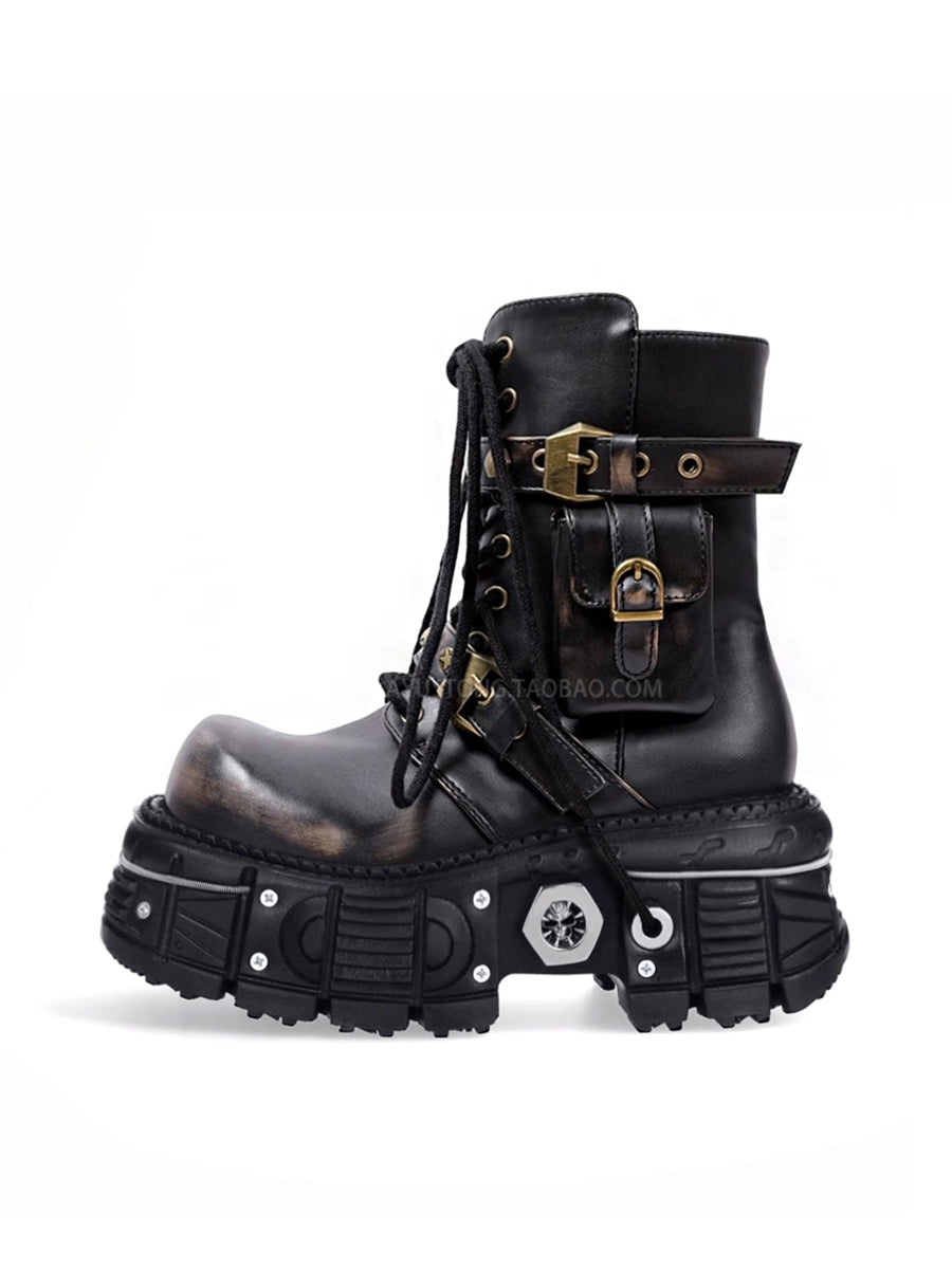 Brown Gothic Biker Boots Unisex