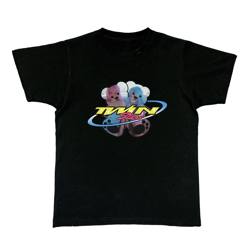 Y2K Bear Print Short Tee