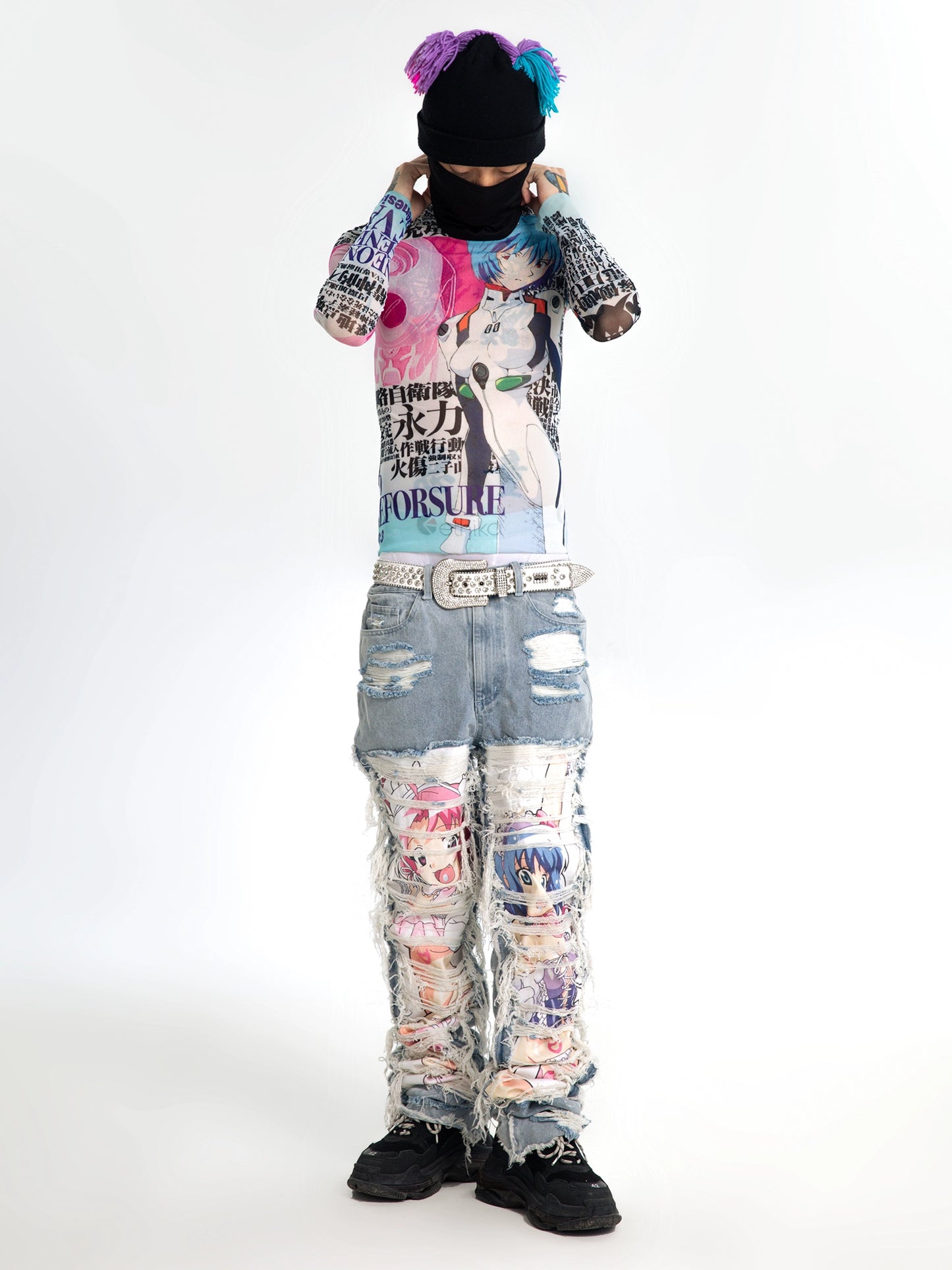 AONE4SURE x Toryondacloud co-branded anime two-dimensional Ayanami Rei mesh tight-fitting long-sleeved T-shirt