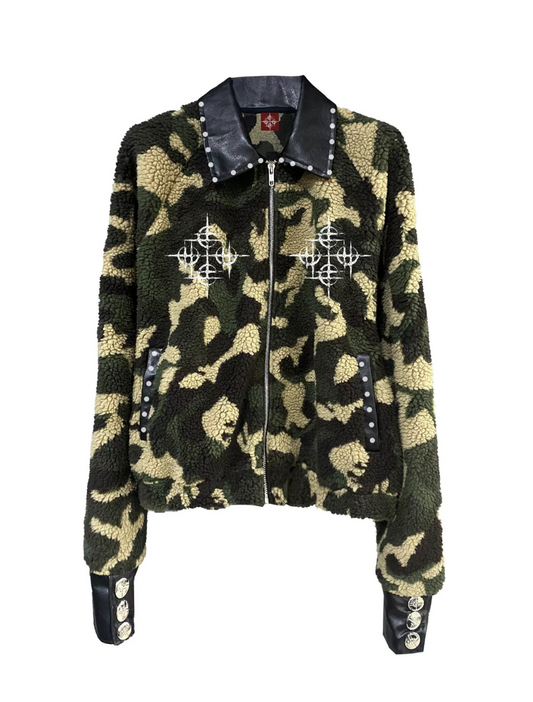 Camouflage Leather Studded Jacket