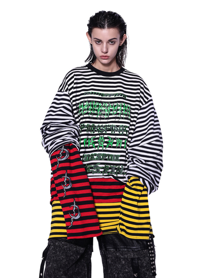 Striped Letter Print Hoodie Sweatshirt Unisex