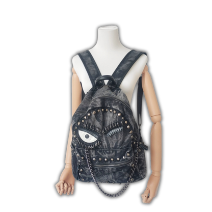 Rivet Denim Leather Backpack