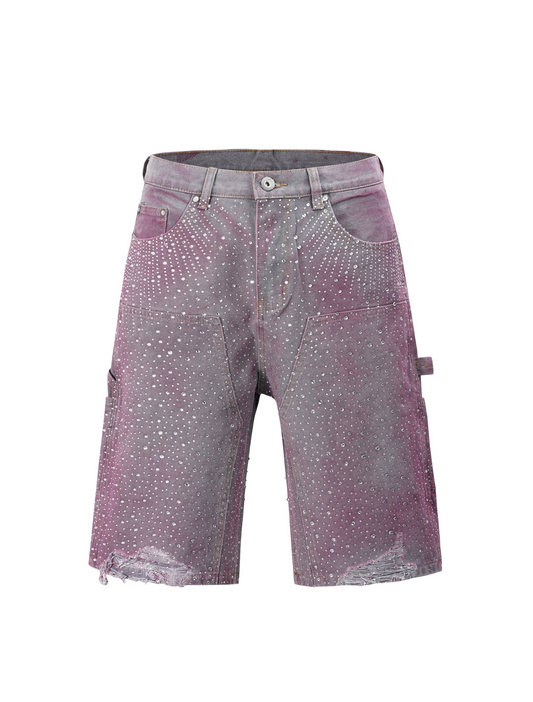 Rhinestone Cropped Denim Shorts