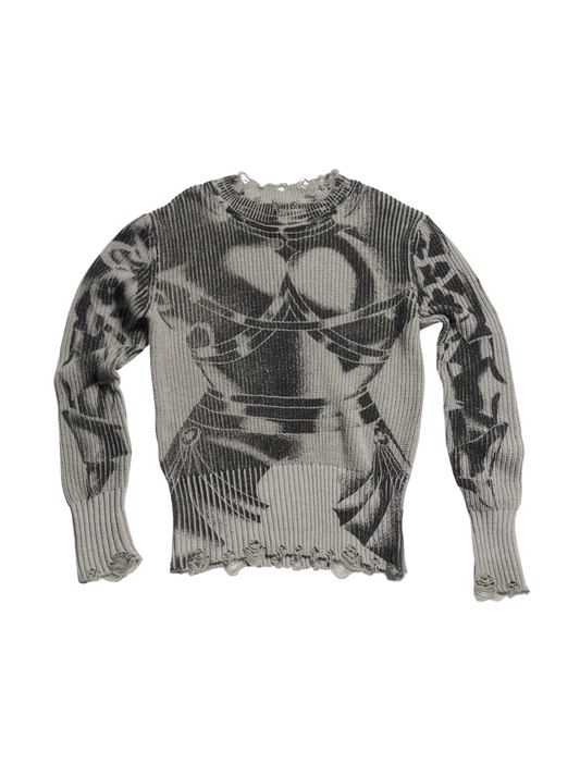 Print Distressed Knit Sweater