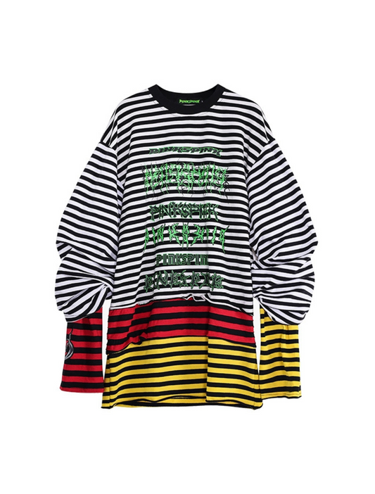 Striped Letter Print Hoodie Sweatshirt Unisex