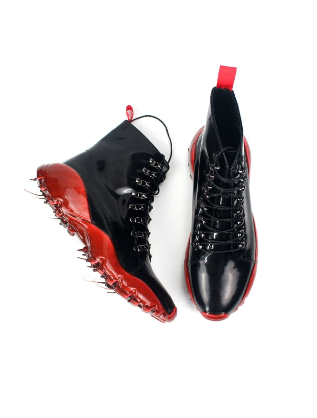 Black Patent Martin Boots w/ Red Sole