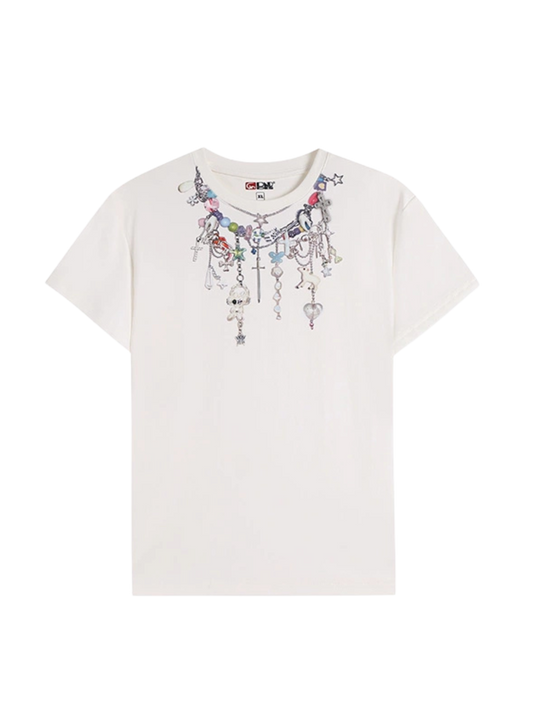 Cartoon Chain Print Slim T-Shirt