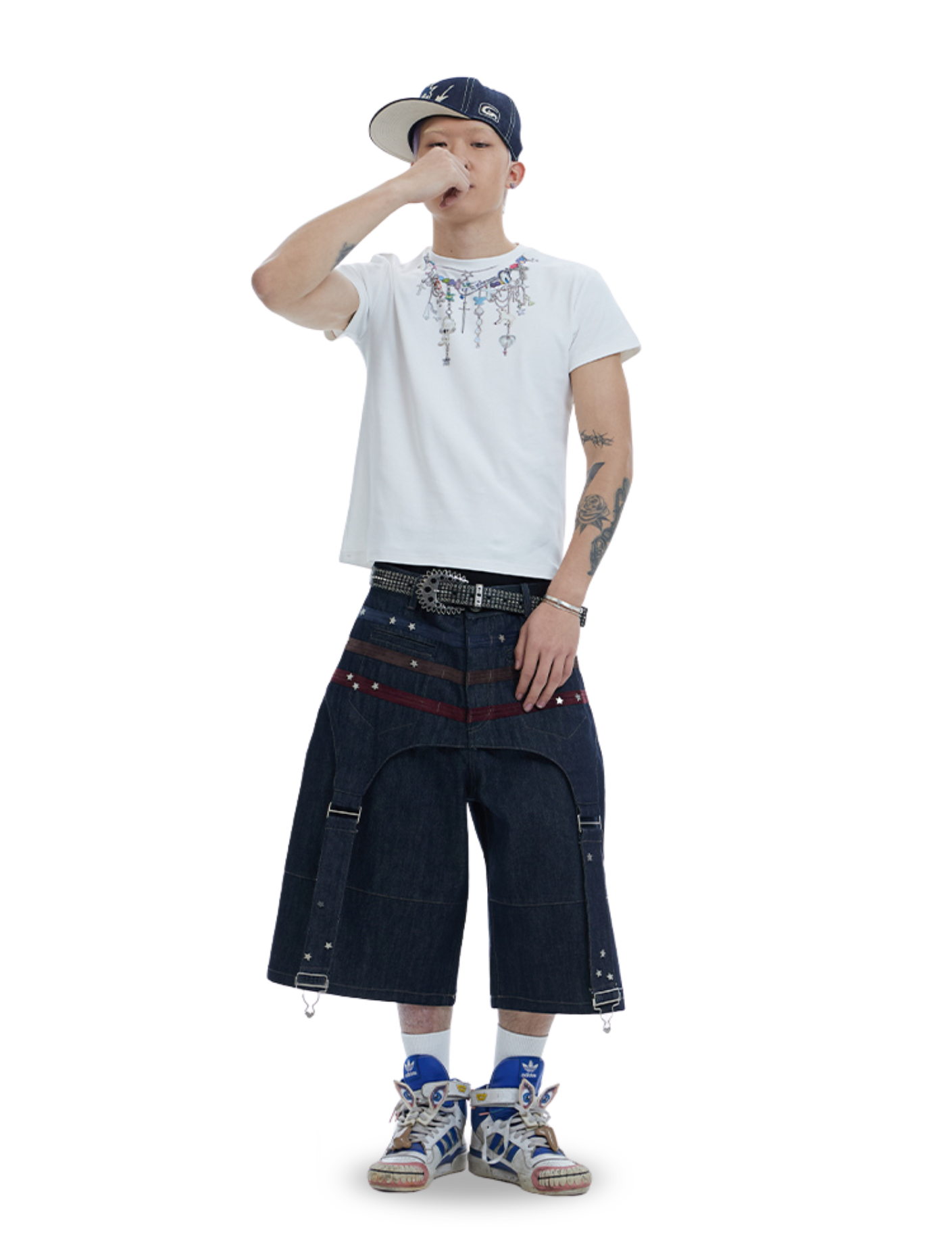 Cartoon Chain Print Slim T-Shirt