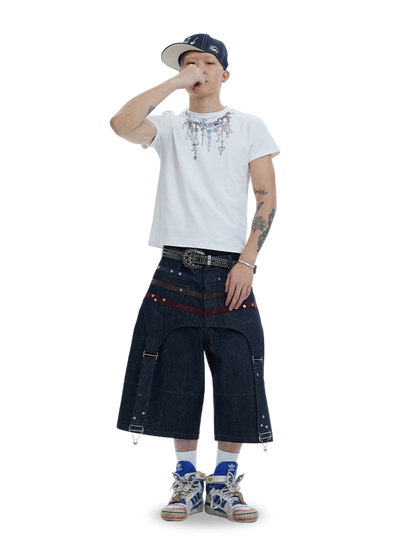 Cartoon Chain Print Slim T-Shirt