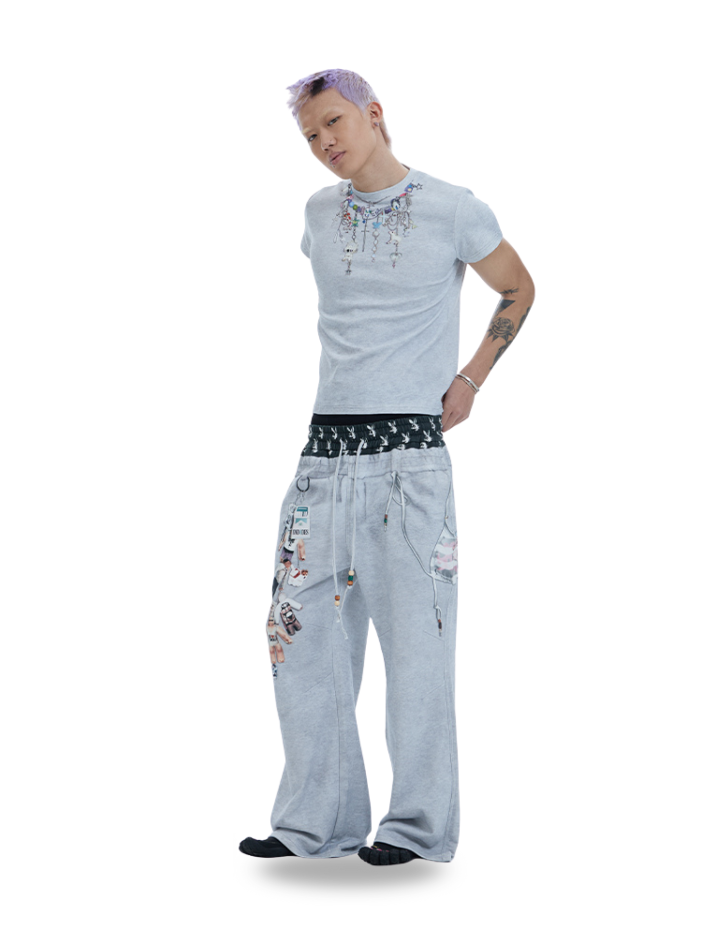 Cartoon Chain Print Slim T-Shirt