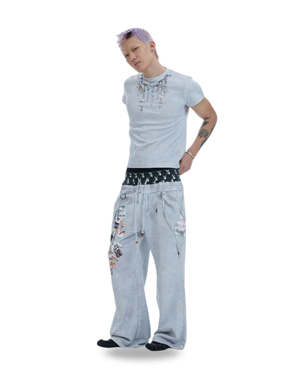 Cartoon Chain Print Slim T-Shirt