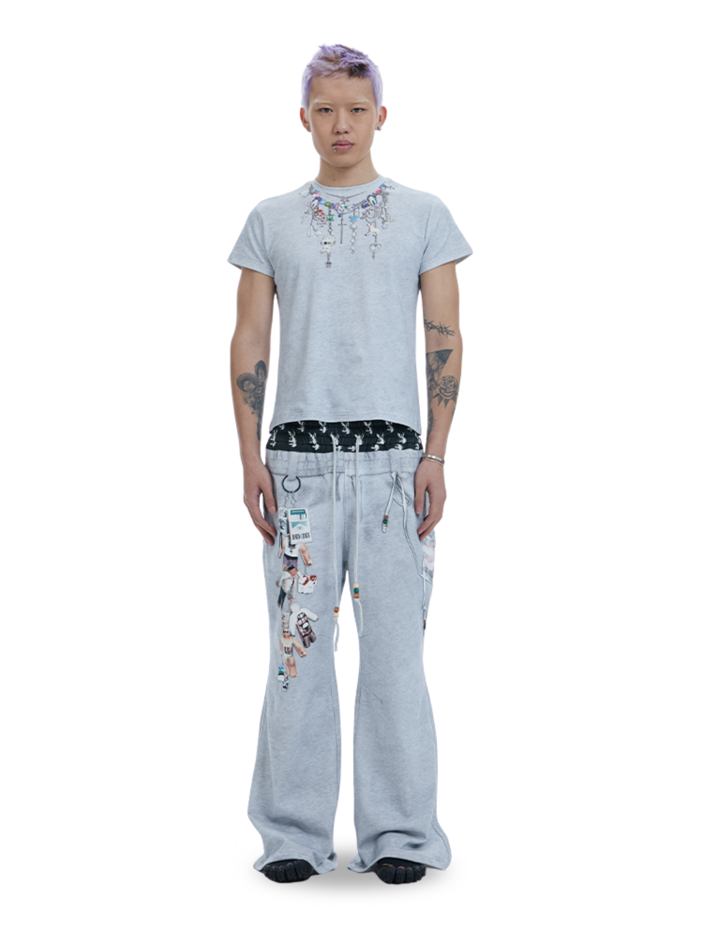Cartoon Chain Print Slim T-Shirt