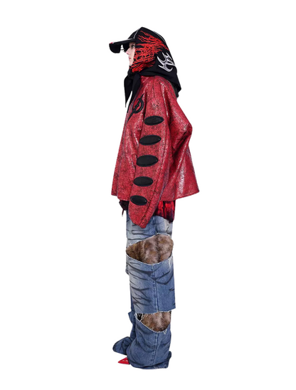 Red Black Cracked Leather Jacket