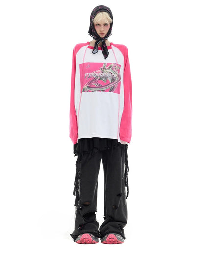 Futuristic Print Raglan T-Shirt