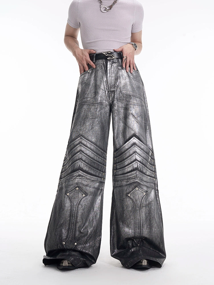 Silver Coating Wide-Leg Jeans