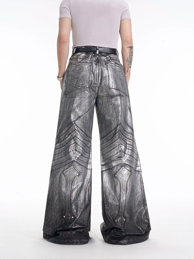 Silver Coating Wide-Leg Jeans