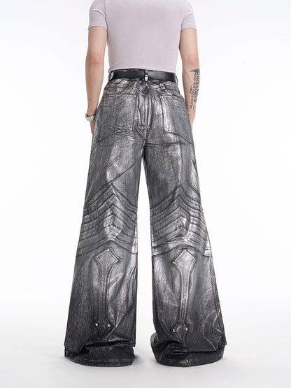 Silver Coating Wide-Leg Jeans
