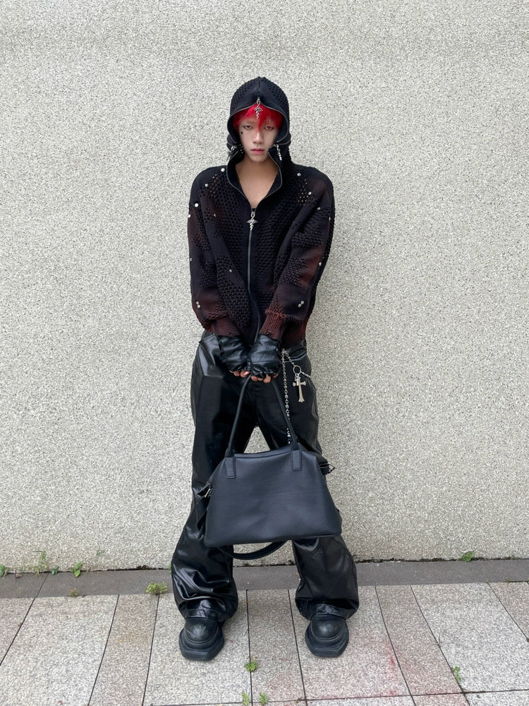 Cut-Out Knit Hooded