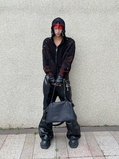 Cut-Out Knit Hooded