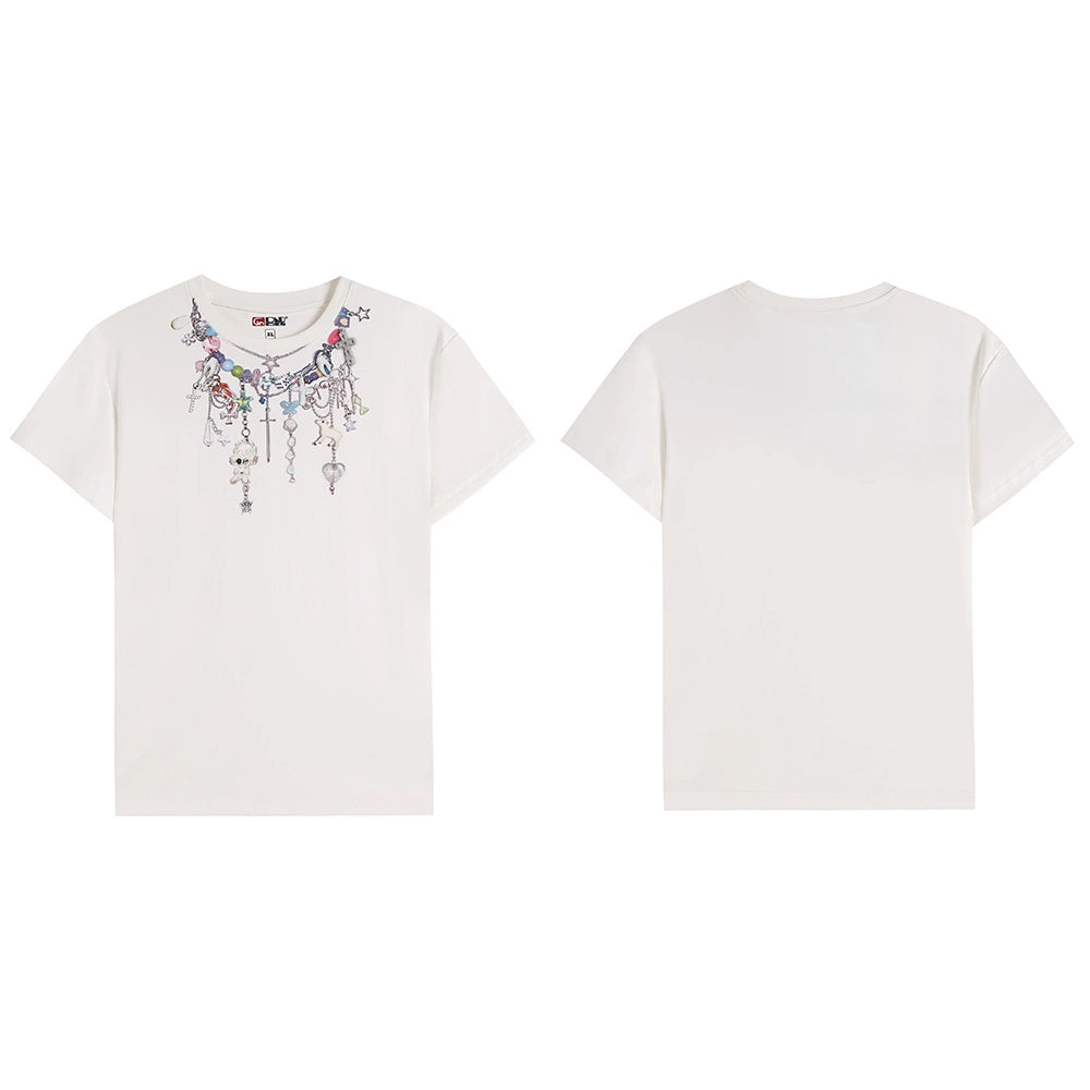 Cartoon Chain Print Slim T-Shirt