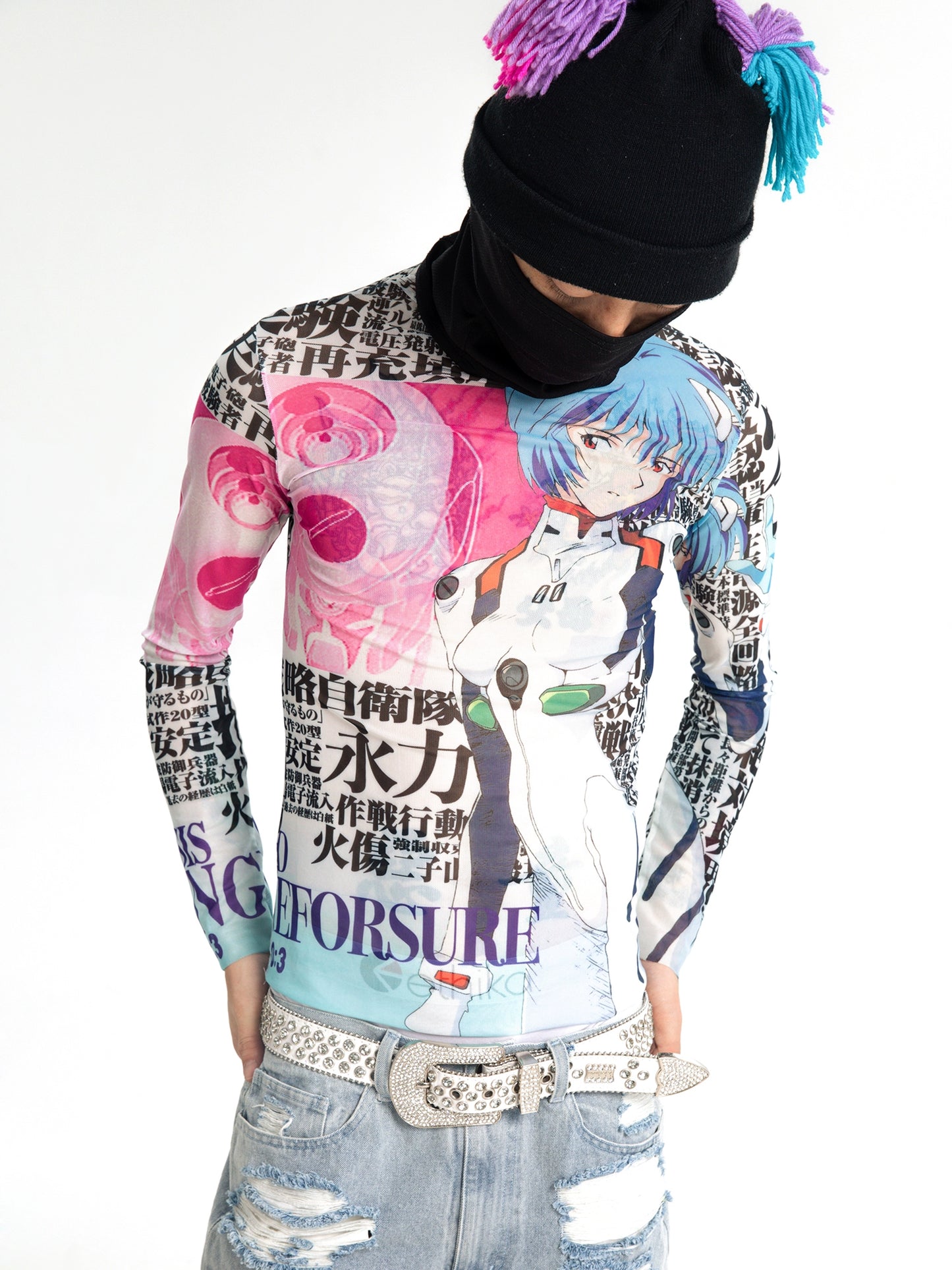 AONE4SURE x Toryondacloud co-branded anime two-dimensional Ayanami Rei mesh tight-fitting long-sleeved T-shirt