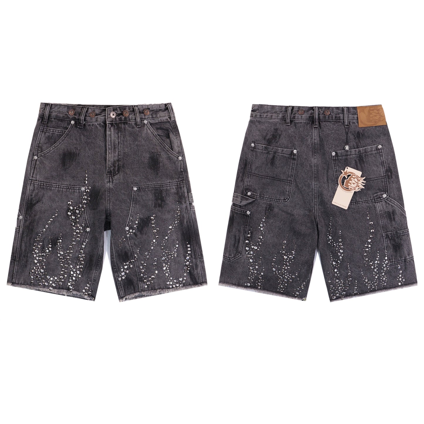 Flame Diamond Denim Shorts
