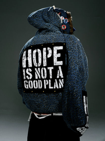Blue Leopard Hooded Zip Jacket