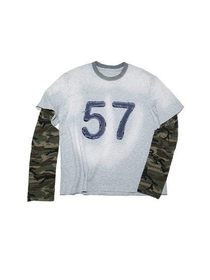 Vintage Camouflage Washed Patchwork Long Sleeve T-Shirt