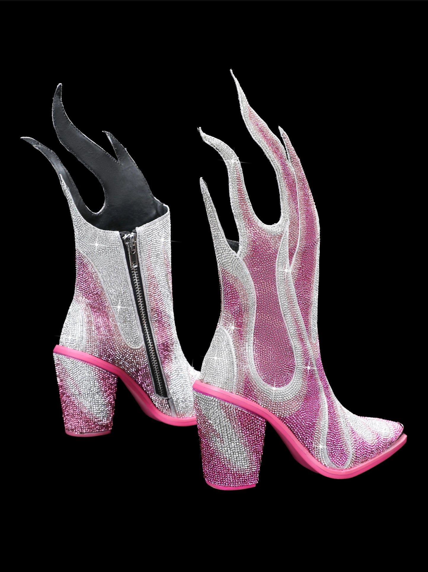 Pink Rhinestone Flame Western Boots