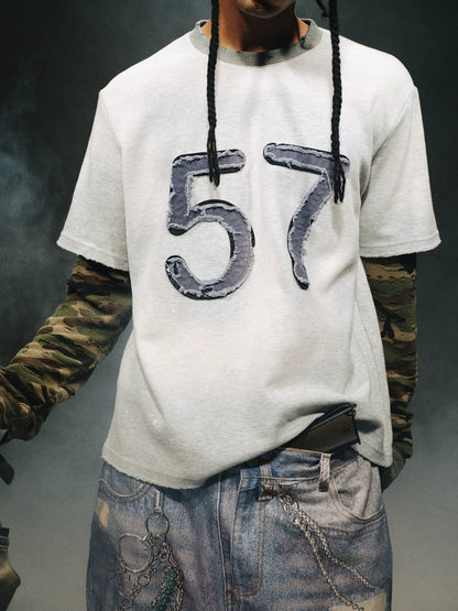 Vintage Camouflage Washed Patchwork Long Sleeve T-Shirt