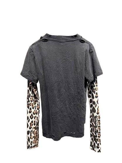 Leopard Splicing Print Long-Sleeve Tee