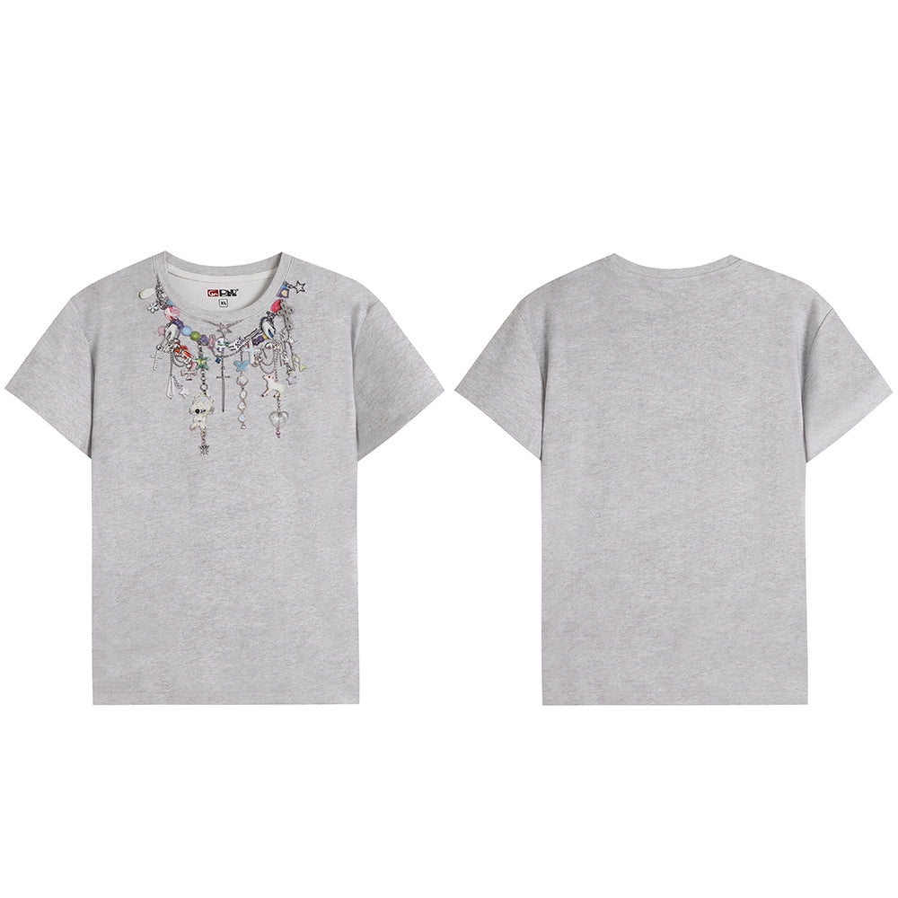 Cartoon Chain Print Slim T-Shirt