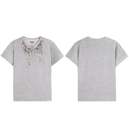 Cartoon Chain Print Slim T-Shirt