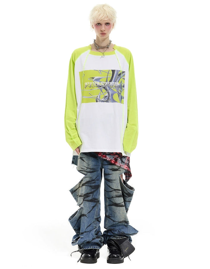 Futuristic Print Raglan T-Shirt
