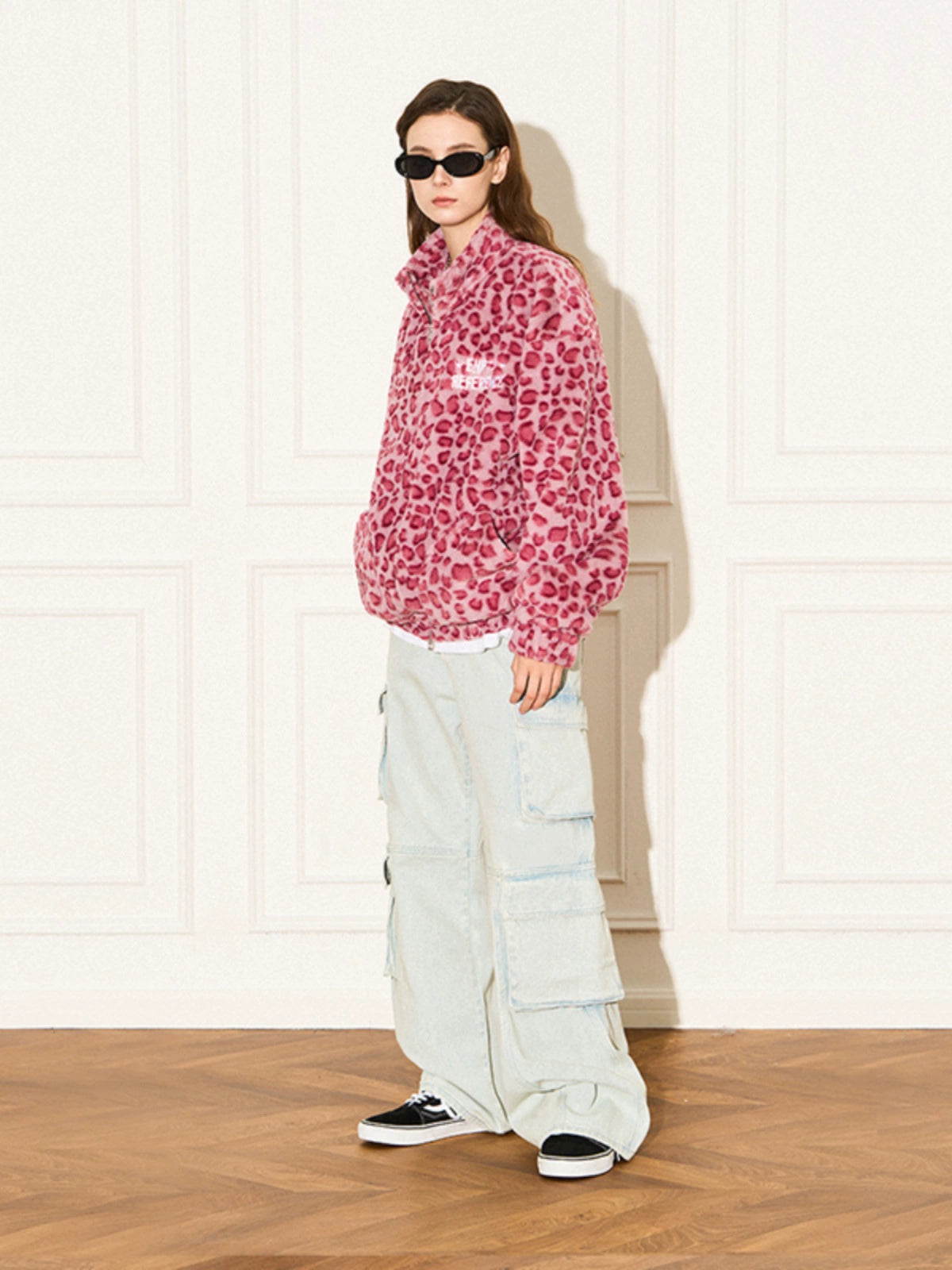 Pink Leopard Print Plush Jacket Unisex