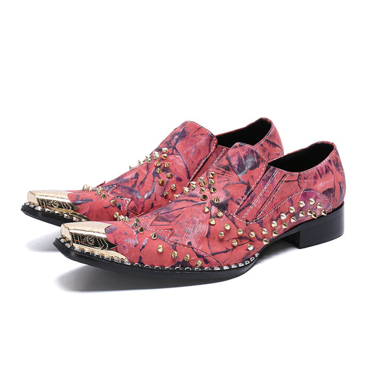 Pink Rivet Square Toe Leather Boots