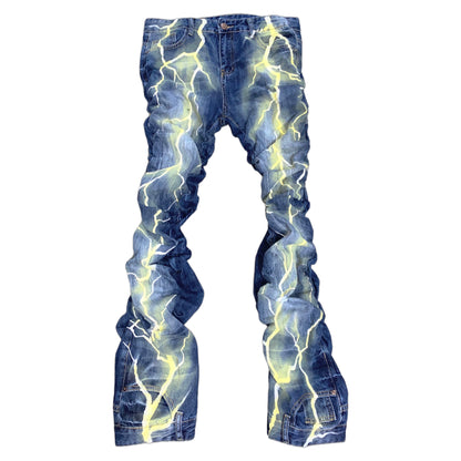 Thunderbolt Print Pleated Jeans