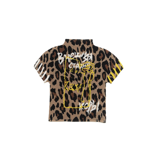 Pleated Slim Leopard Print T-Shirt