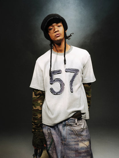 Vintage Camouflage Washed Patchwork Long Sleeve T-Shirt