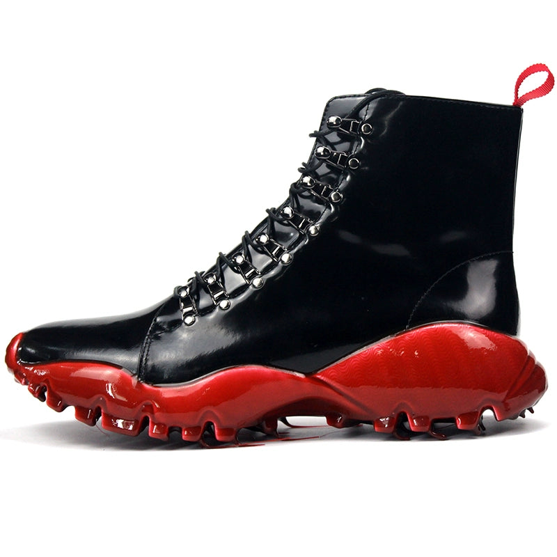 Black Patent Martin Boots w/ Red Sole