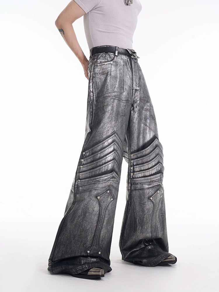 Silver Coating Wide-Leg Jeans